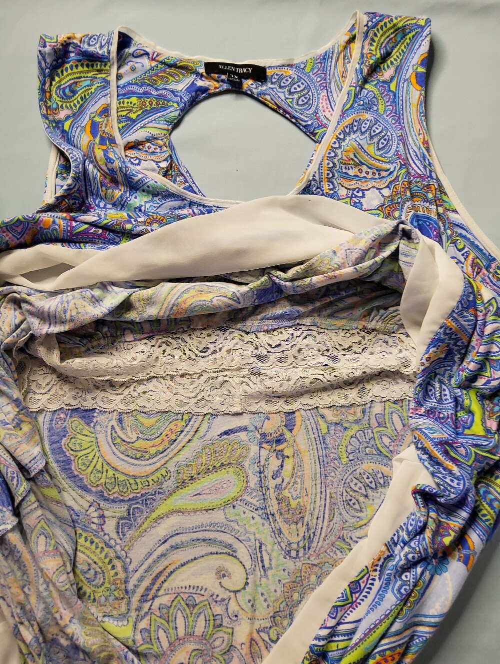 Ellen Tracy Sleeveless Paisley Sleepgown in Blue, Green & White 3X - Picture 7 of 9
